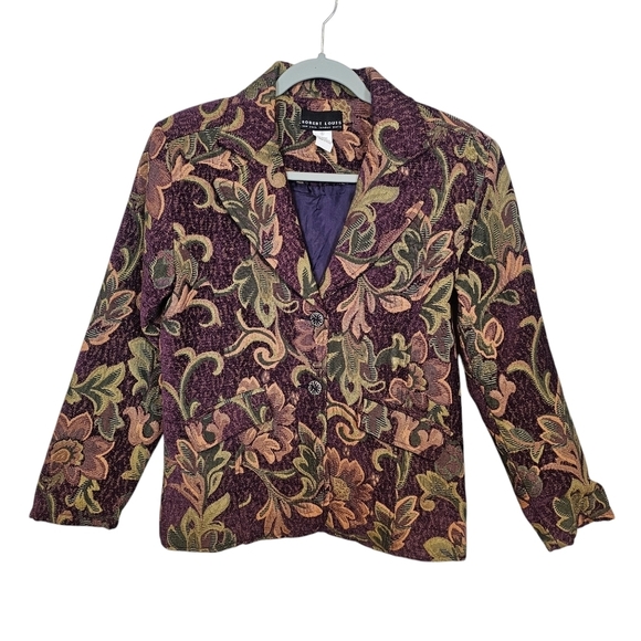 Vintage Robert Louis Floral Granny Tapestry Button Down Blazor Jacket - Picture 1 of 6